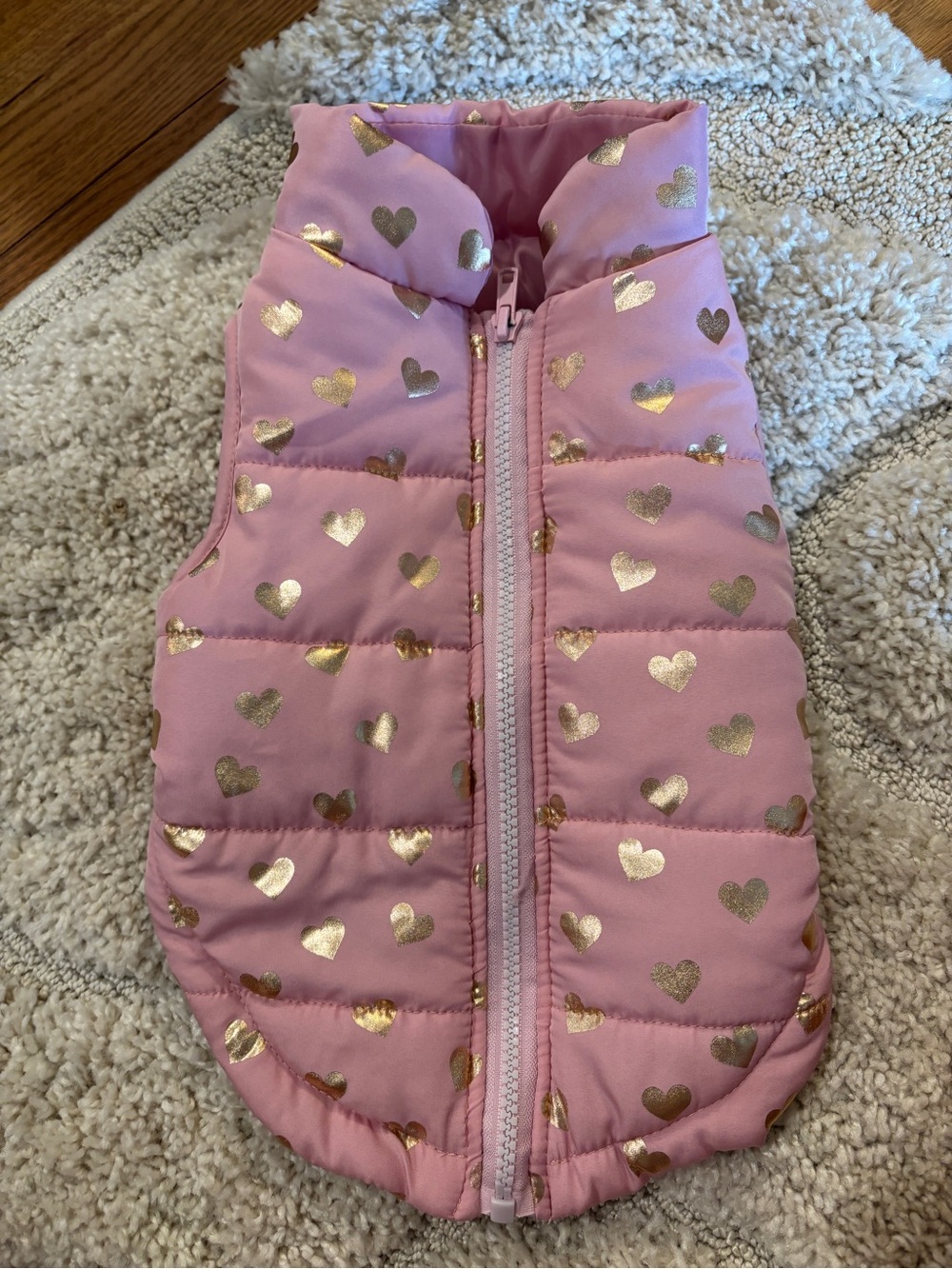 Pupcrew- Pink Dog Puffer Vest with Gold Hearts EUC- Medium